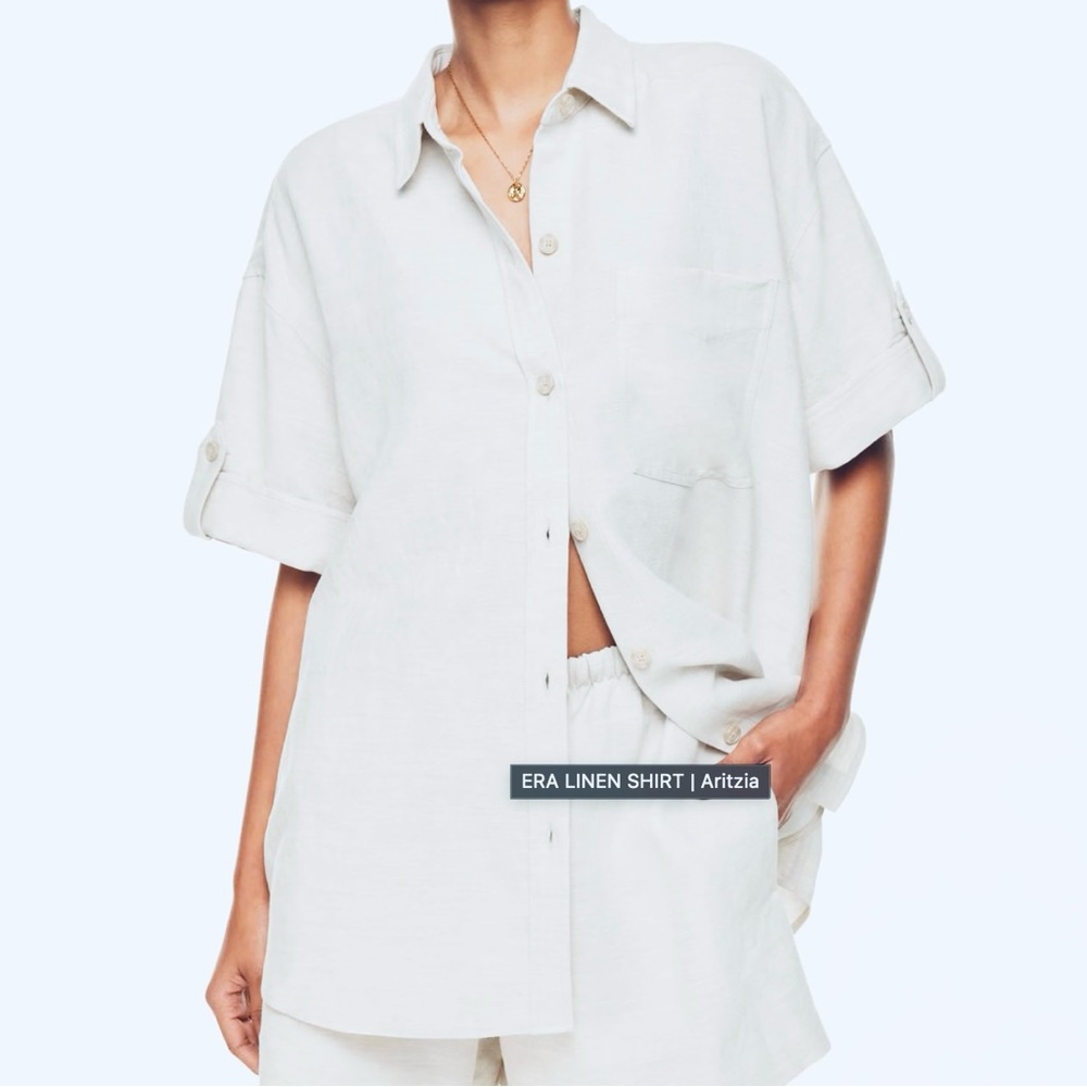 ARITZIA WILFRED Ivory Button Down Linen and Lyocell Shirt | Medium